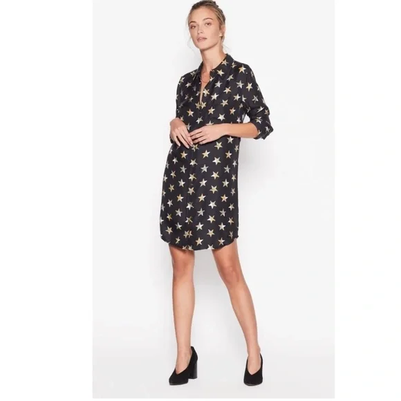 Equipment Femme Dress Women XS Black Brett Star Print Silk Shirt Dress - Picture 2 of 12